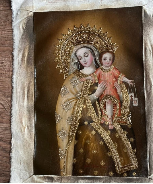 Cusqueña School “Our Lady of Mount Carmel” – Andean Colonial Religious Painting
