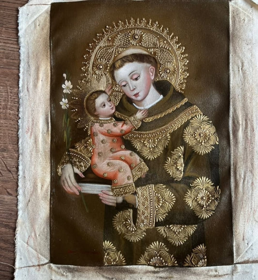 Cusqueña School “Saint Anthony with Child” – Andean Colonial Religious Painting