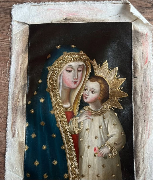 Cusqueña School Madonna & Child – Andean Colonial Religious Painting