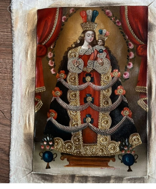 Cusqueña School “Virgin Dressed in Regalia” with Child – Andean Colonial Religious Painting