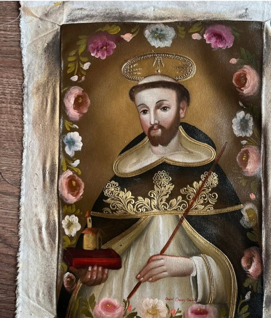 Colonial Cusqueña School Painting – Saint Depiction | 19th-Century Andean Religious Art