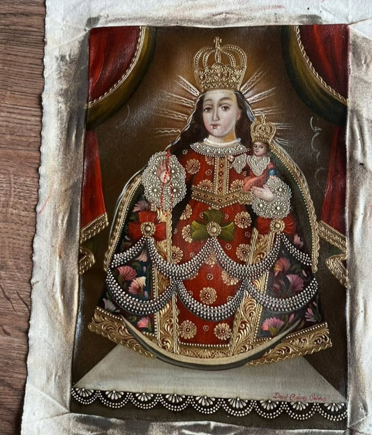 Cusqueña School Virgin of the Rosary with Child – Andean Colonial Religious Painting